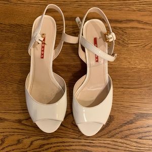 Prada wicker basket wedge size 9.5 in White